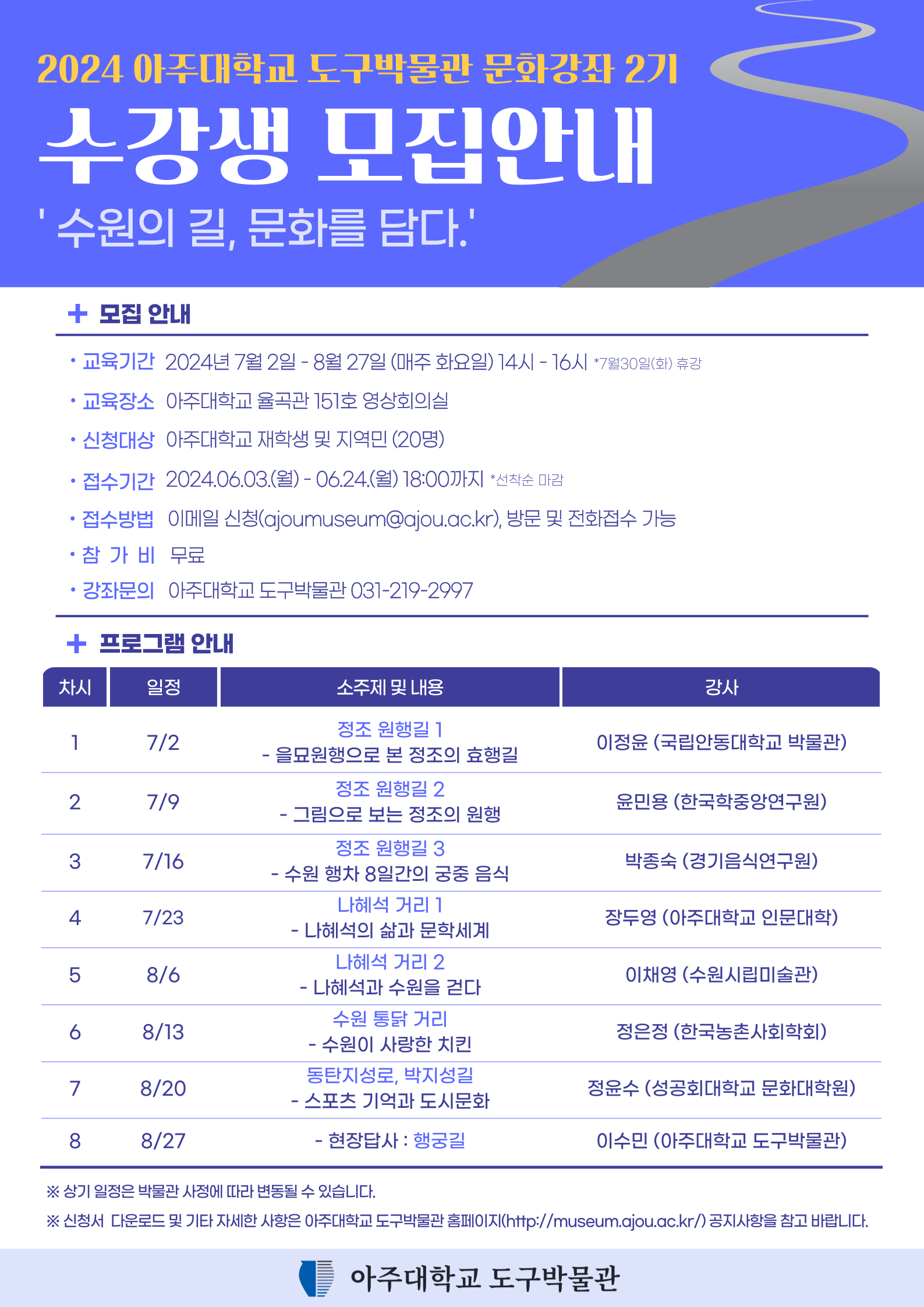 박물관대학 문화강좌 2기 '수원의 길, 문화를 담다.'